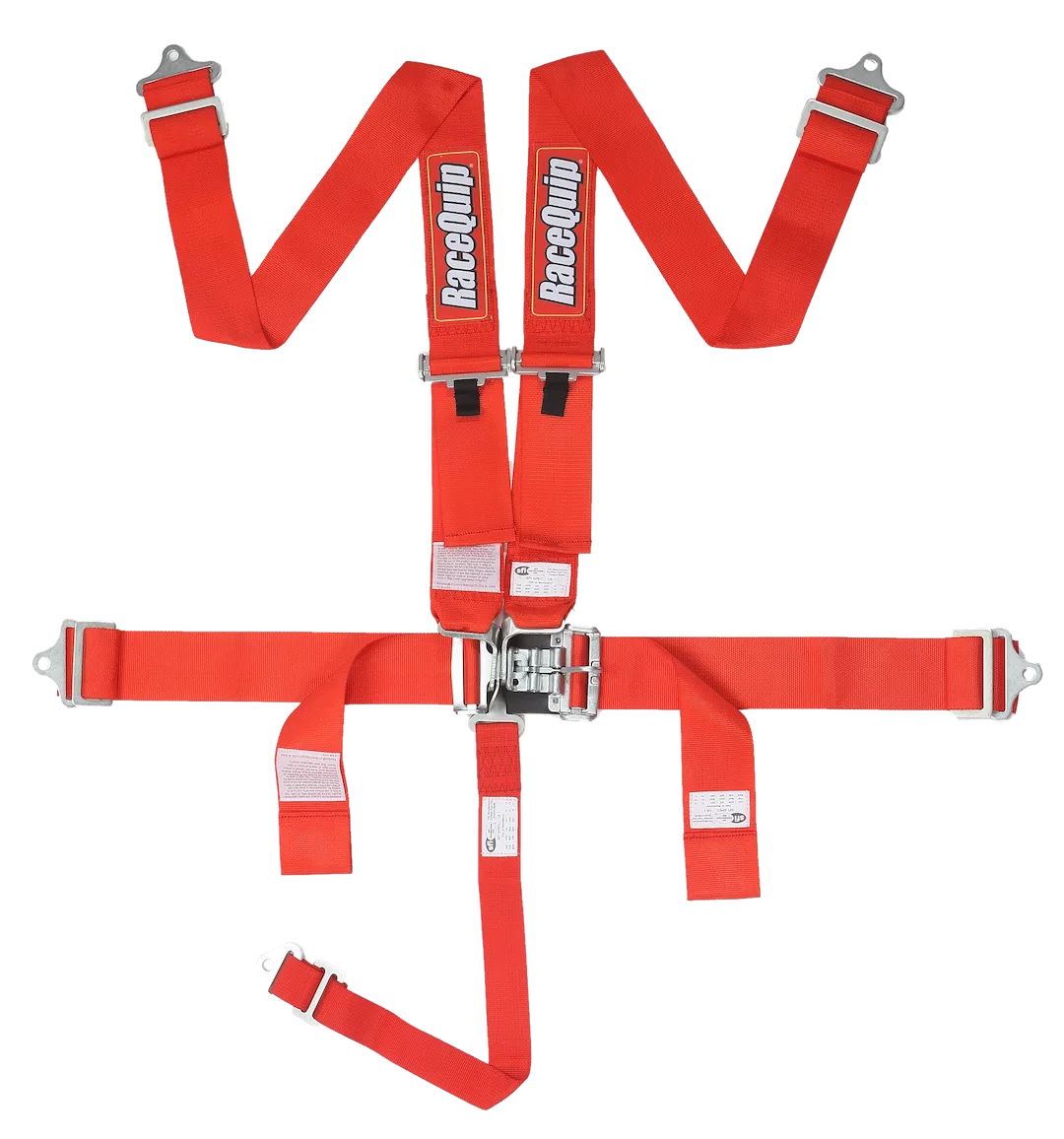 711011 – RACEQUIP Seat Belt, 16.1 SFI Rated Not DOT Street Approved 5 Point 3 Inch Width Latch And Link Red Single Po...